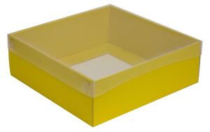 Dárková krabice s průhledným víkem 300x300x100/35 mm, žlutá