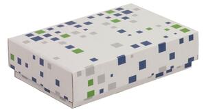 Dárková krabička s víkem 200x125x50/40 mm, VZOR - KOSTKY zelená/modrá