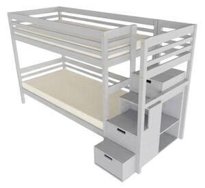 Patrová postel TULY s úložnými schody 90x200 cm - Světle šedá, Zvolte šuplík: Bez šuplíku, Zvolte stranu: Vpravo