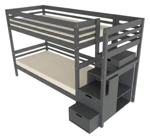 Patrová postel TULY s úložnými schody 90x200 cm - Tmavě šedá, Zvolte šuplík: Bez šuplíku, Zvolte stranu: Vpravo