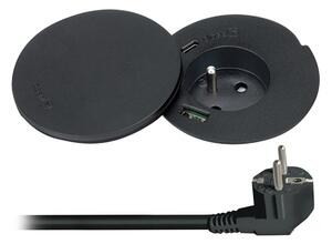 Solight vestavná zásuvka + USB A+C + Wireless 10W, otočné víčko, kabel 2m, černá PP119CWB