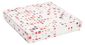 Úložná/dárková krabice s víkem 300x300x50/40 mm, VZOR - KOSTKY fialová/korálová