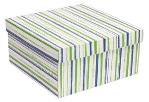 Úložná/dárková krabice s víkem 300x300x150/40 mm, VZOR - PRUHY zelená/modrá