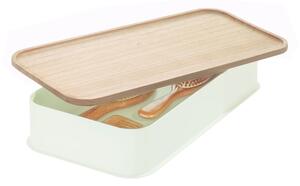 Bílý úložný box s víkem ze dřeva paulownia iDesign Eco, 21,3 x 43 cm