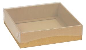Dárková krabička s průhledným víkem 200x200x50/35 mm, hnědá - kraftová