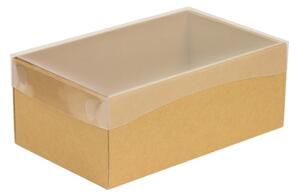 Dárková krabička s průhledným víkem 250x150x100/35 mm, hnědá - kraftová