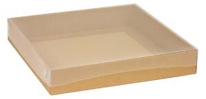 Dárková krabice s průhledným víkem 300x300x50/35 mm, hnědá - kraftová