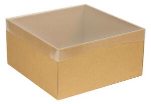 Dárková krabice s průhledným víkem 300x300x150/35 mm, hnědá - kraftová