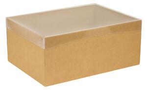 Dárková krabice s průhledným víkem 350x250x150/35 mm, hnědá - kraftová