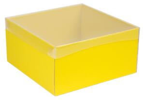 Dárková krabice s průhledným víkem 300x300x150/35 mm, žlutá