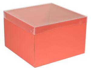 Dárková krabice s průhledným víkem 300x300x200/35 mm, korálová