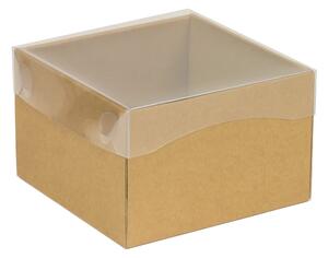 Dárková krabička s průhledným víkem 150x150x100/35 mm, hnědá - kraftová