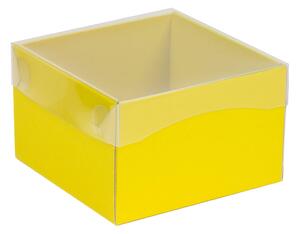 Dárková krabička s průhledným víkem 150x150x100/35 mm, žlutá