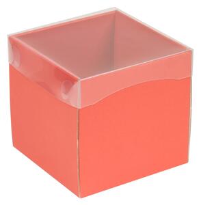 Dárková krabička s průhledným víkem 150x150x150/35 mm, korálová
