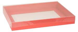 Dárková krabice s průhledným víkem 400x300x50/35 mm, korálová