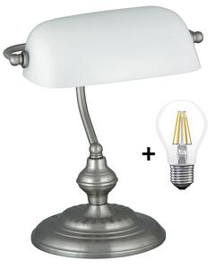 Rabalux 4037 Bank - Bankéřská lampička + Dárek retro LED žárovka (Bankovní lampička - Bílo stříbrná)