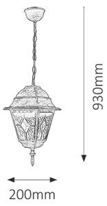 Rabalux Venkovní závěsná lampa Monaco max. 60W | E27 | IP43 - antická zlatá