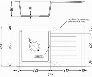 MEXEN - Pablo granitový dřez 1 s odtokovou nosné stůl 752x436 mm, černá skvrnité 6510751010-76