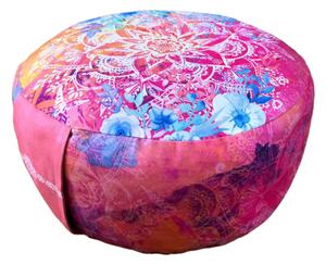 The Spirit of OM meditační polštář z bio bavlny a polodrahokamy - 38x17 cm - růžový s květinami