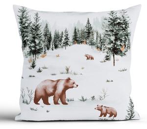 MK Lůžkoviny Vánoční bavlněný povlak na polštářek Renforcé 40 x 40 cm - Medvědi v zimě
