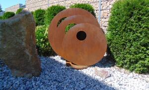 Kovová zahradní socha Kruhy průměr 80 cm rezavá