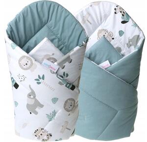 Oboustranná zavinovačka pro miminka 80x80 cm BABYMAM PREMIUM - Na safari/zelená