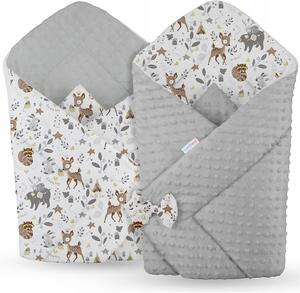 Oboustranná zavinovačka pro miminka 80x80 cm BABYMAM PREMIUM - Srneček a přátelé s šedou minky