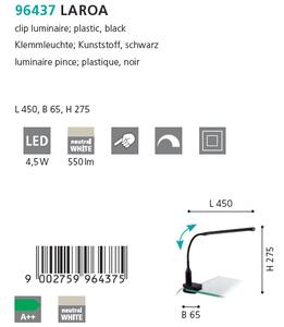 Eglo 96437 LAROA - Dotykem stmívatelná lampa na desku stolu (Pracovní LED lampička, dotykem stmívatelná, 4 úrovně svícení, černá barva)