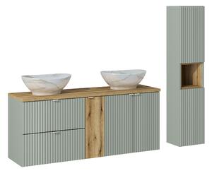 Comad Set koupelnového nábytku Line Reed Green 140 zelená/dub coast evoke (8 kusů nábytku)