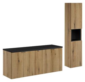 Comad Set koupelnového nábytku Nova Oak 140 dub coast evoke/černá mat (2 dvířka) (6 kusů nábytku)