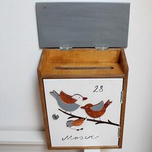 Malovaná poštovní schránka CVRLIKAJÍCÍ šedá - 3 ptáčci