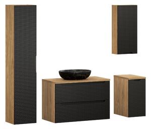Comad Set koupelnového nábytku Luxor Black 90 černá mat/olejovaný dub (7 kusů nábytku)