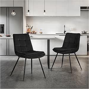STOOLINK, sada 2 jídelních židlí, černý samet, polstrování, kovové nohy, moderní design