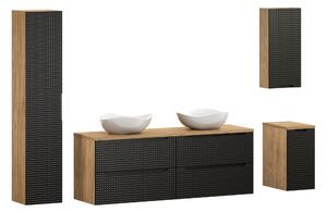 Comad Set koupelnového nábytku Luxor Black 160 černá mat/olejovaný dub (9 kusů nábytku)