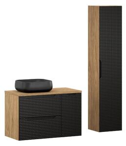 Comad Set koupelnového nábytku Luxor Black 90 černá mat/olejovaný dub (5 kusů nábytku)