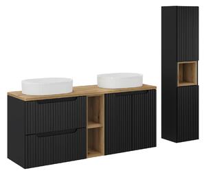 Comad Set koupelnového nábytku Nova Black 140 černá mat/dub evoke (7 kusů nábytku)