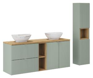 Comad Set koupelnového nábytku Line Reed Green 140 zelená/dub evoke (8 kusů nábytku)