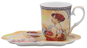 Home Elements Hrnek 360 ml s podtáckem, Mucha Léto, porcelánový