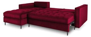 Červená Rozkládací sametová pohovka s úložným prostorem Romeo levý roh 240 × 175 × 96 cm MILO CASA