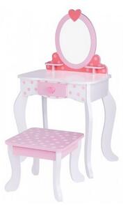Tooky Toy Růžový dřevěný toaletní stolek s židlí, zrcadlem a doplňky Tooky