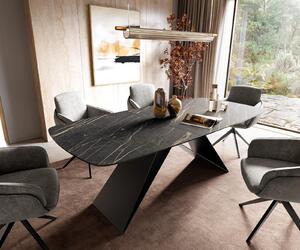 DELIFE Jídelní stůl Edge Boot 180-220x100 cm Laminam® keramika Noir Desir hnědá podnož ve tvaru V plochá ocel černá rozkládací