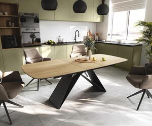 DELIFE Jídelní stůl Edge Boot 180-220×100 cm keramika Laminam® Sabbia dubová barva podnož ve tvaru V plochá ocel černá rozkládací