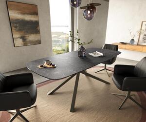 DELIFE Jídelní stůl Edge tvar obdélník 180-220×100 cm keramika Laminam® Nero Greco antracitová křížová podnož titanová barva rozkládací