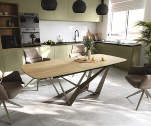 DELIFE Jídelní stůl Edge oválný tvar 180-220×100 cm keramika Laminam® Sabbia dubová barva Spider kov titanová barva rozkládací