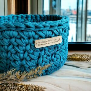 Kruhový háčkovaný košík Pro báječnou ženu / studené barvy Název: Ocean