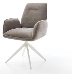 DELIFE Jídelní židle Zoa-Flex strukturní látka měkký taupe křížová podnož široká bílá 360° otočná houpací funkce taštičkové pružiny