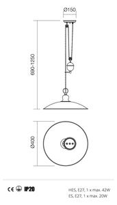 Redo LENA 02-758 - Rustikální lustr s kladkou + dárek LED retro žárovka (Závěsné svítidlo se závažím)