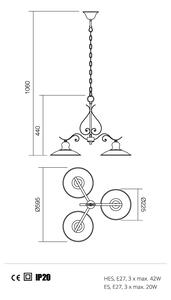Redo LENA 02-760 - Trojramenný rustikální lustr (Tříramenné rustikální svítidlo nejen do roubenky a chalupy)