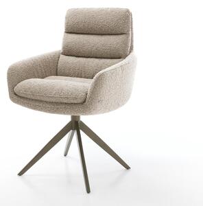 DELIFE Jídelní židle Abelia-Flex s područkami bouclé tmavě béžová křížová podnož široká titanová barva 360° otočná houpací funkce