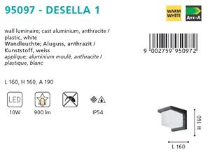 Eglo 95097 DESELLA 1 - LED nástěnné venkovní svítidlo 1x10W antracit (Venkovní LED svítidlo na zeď IP54)